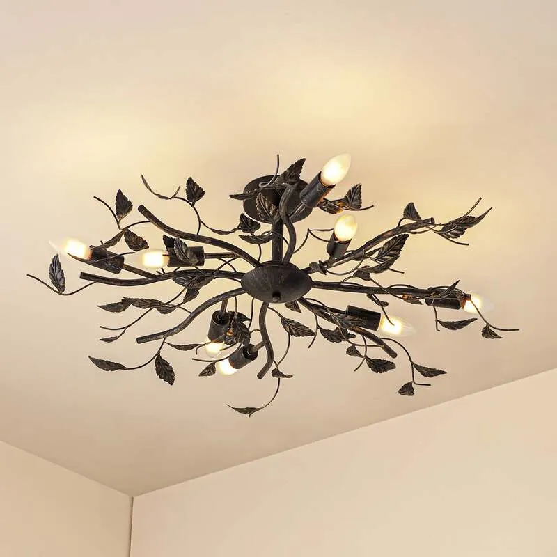 B-Ware Lindby Deckenlampe Deckenlampe Leuchte Yos in Blattoptik, 8-flammig, schwarz