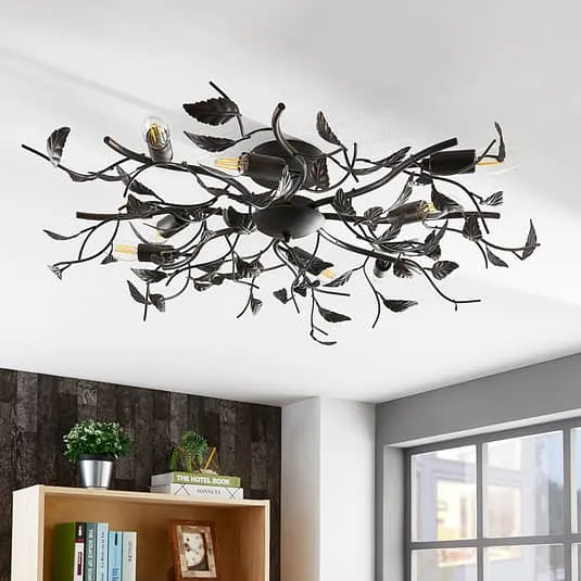 B-Ware Lindby Deckenlampe Deckenlampe Leuchte Yos in Blattoptik, 8-flammig, schwarz
