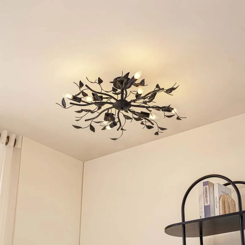 B-Ware Lindby Deckenlampe Deckenlampe Leuchte Yos in Blattoptik, 8-flammig, schwarz