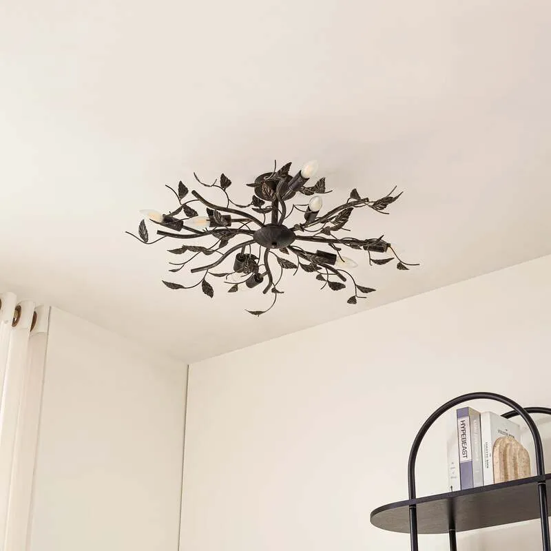B-Ware Lindby Deckenlampe Deckenlampe Leuchte Yos in Blattoptik, 8-flammig, schwarz