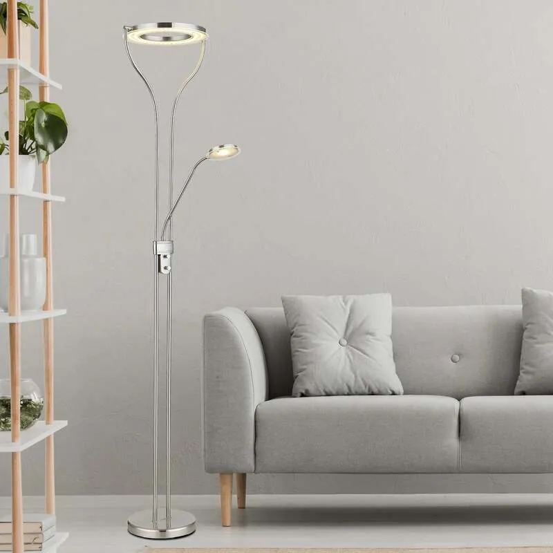B-Ware Globo LED-Stehlampe Ebro Stehleuchte Standlampe Höhe 194 cm nickelfarben 2-flg.