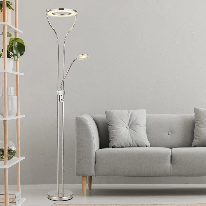 B-Ware Globo LED-Stehlampe Ebro Stehleuchte Standlampe Höhe 194 cm nickelfarben 2-flg.