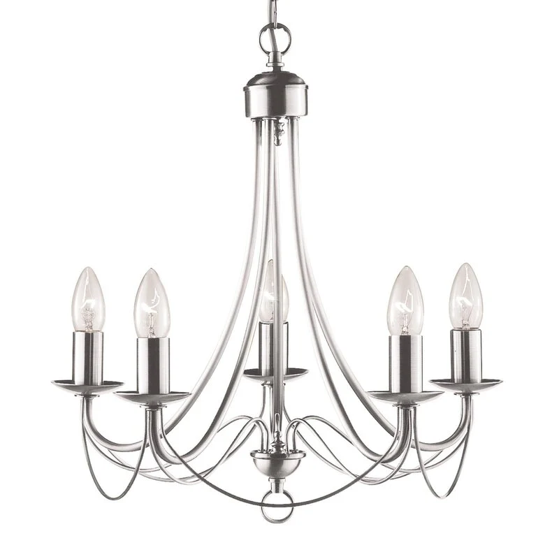 B-Ware Searchlight Kronleuchter Maypole satin silber fünfflammig Deckenlampe Lampe Deko