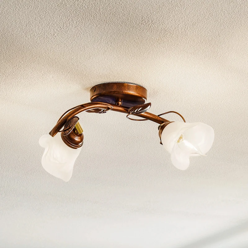 B-Ware Siena Deckenleuchte Florentinerlampe Lampe braun weiß Stahl Glas SIEHE TEXT/FOTO