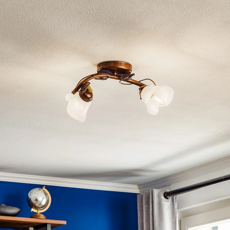B-Ware Siena Deckenleuchte Florentinerlampe Lampe braun weiß Stahl Glas SIEHE TEXT/FOTO