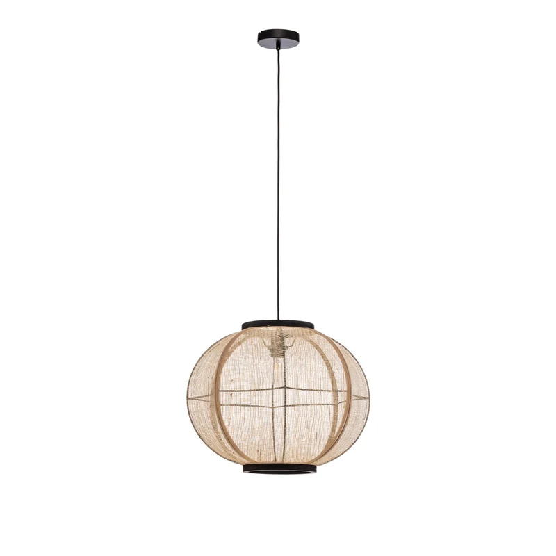 B-Ware Lindby Hängeleuchte Lampe Deckenleuchte Aurinil holzfarben Leinen Ø 48cm E27