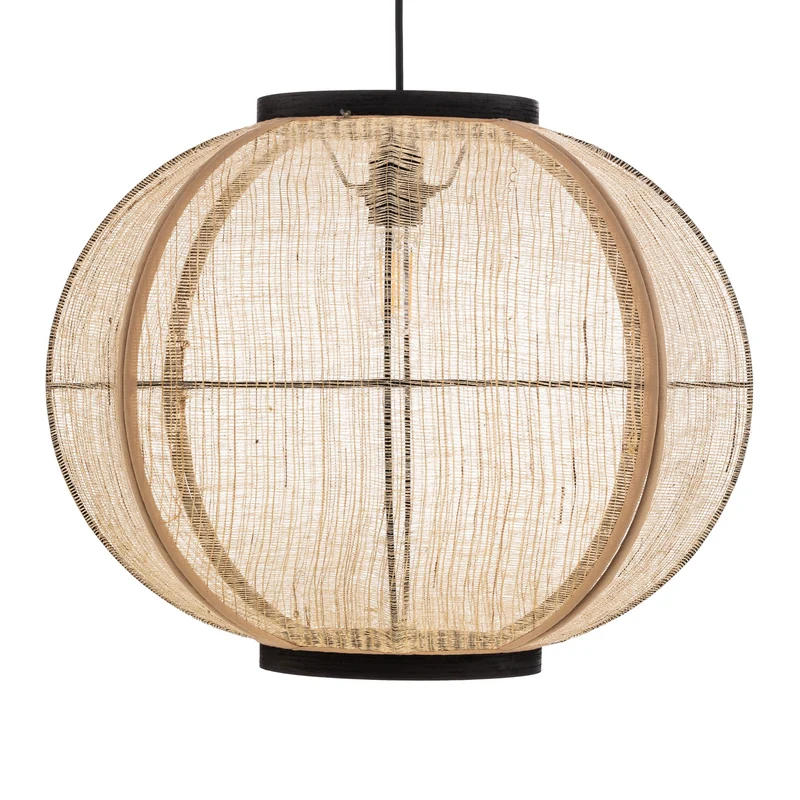 B-Ware Lindby Hängeleuchte Lampe Deckenleuchte Aurinil holzfarben Leinen Ø 48cm E27