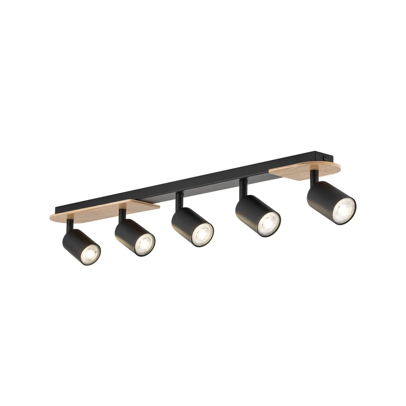 B-Ware TK Lighting Deckenspot Lampe LED GU10 schwarz holz hell fünfflammig Holz Stahl