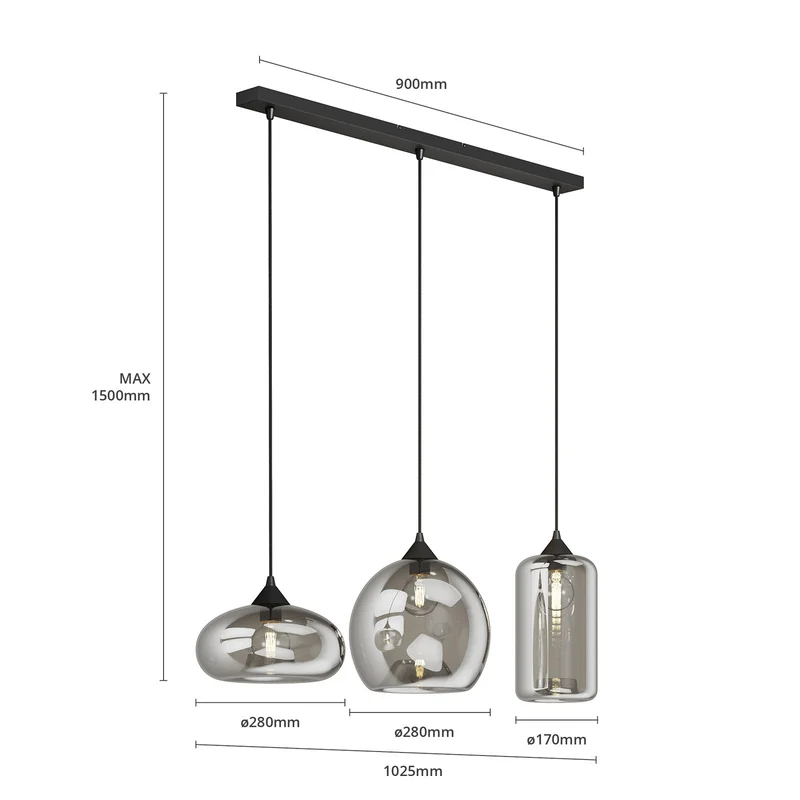 B-Ware Lindby Marla Pendelleuchte Hängelampe Deckenlampe 3flg E27 rauchgrau SIEHE TEXT