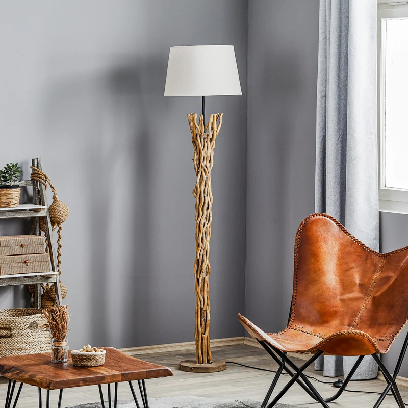 B-Ware Euluna Stehleuchte Agar Stehlampe Lampe Leuchte E27 Stoff Holz SIEHE TEXT/FOTO