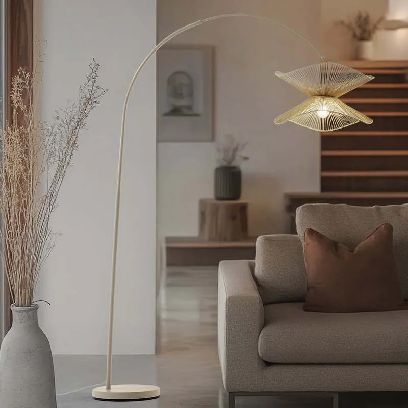 B-Ware Lindby Bogenleuchte Stehlampe Valdorin beige Papier 195 cm IP20 Lampe 3 STÜCK