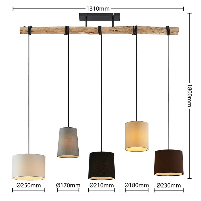 B-Ware Lindby Hängeleuchte Pendelleuchte Amilia Stoff 5-flg grau beige E27