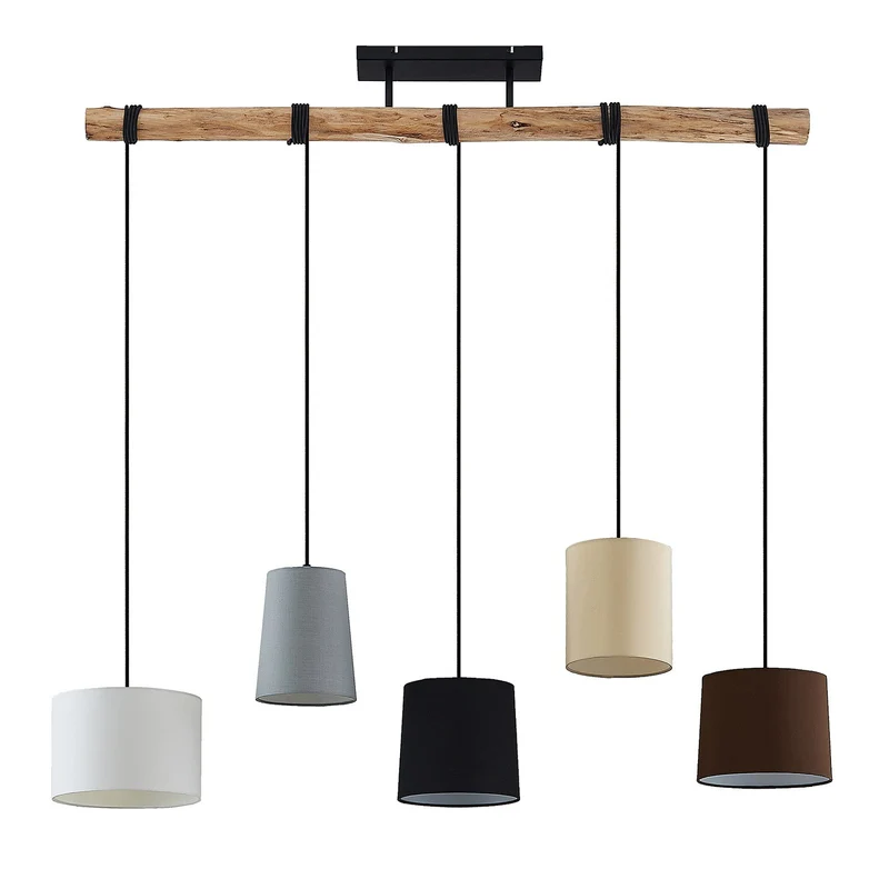 B-Ware Lindby Hängeleuchte Pendelleuchte Amilia Stoff 5-flg grau beige E27