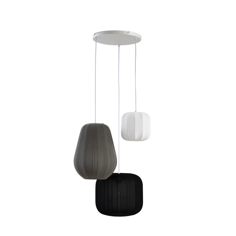 B-Ware Lindby Hängelampe Pendelleuchte Lampe schwarz weiß grau Textil 60cm 3-flammig