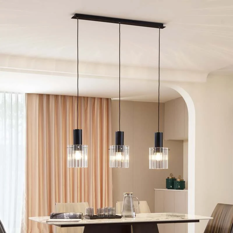 B-Ware Lucande Hängeleuchte Pendelleuchte Eirian Glas 3-flammig schwarz 90 cm Lampe119