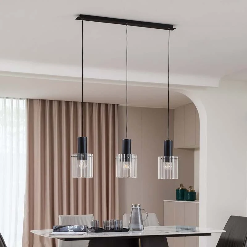B-Ware Lucande Hängeleuchte Pendelleuchte Eirian Glas 3-flammig schwarz 90 cm Lampe119