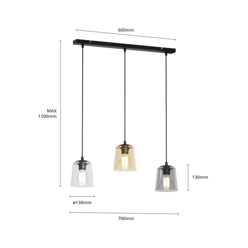 B-Ware Pendellampe Lucea dreiflammig transp./smoke/amber Pendelleuchte Lampe Spot Licht
