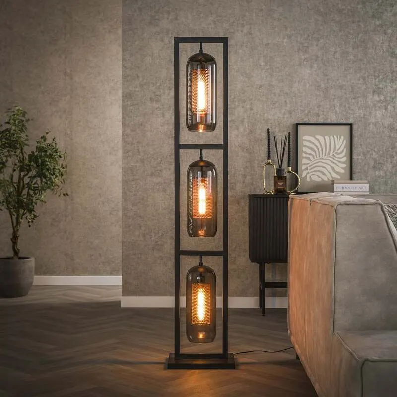 B-Ware Kamilian Stehleuchte Stehlampe 3fl rauchgrau schwarz Metall E27 SIEHE TEXT/FOTO