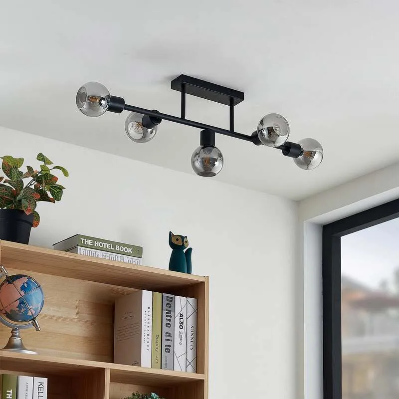 B-Ware Lindby Deckenlampe Deckenleuchte Biscala schwarz Glas Kugel Wohnzimmer Flur