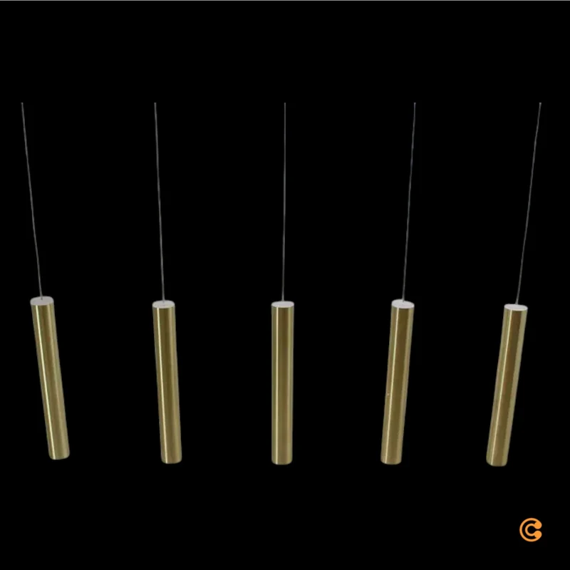 B-Ware Fabas Luce LED-Hängeleuchte Pendelleuchte Prado gold 5-flammig linear dimmbar