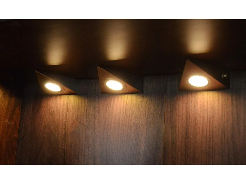 B-Ware LED Dreieckleuchte Edelstahl 3 Stück Warmweiß Unterbauleuchte Silber 17x14cm