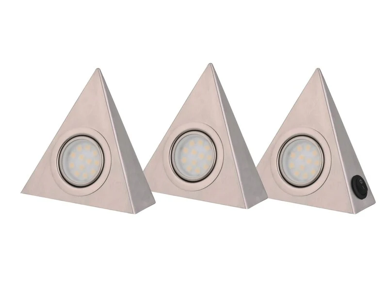 B-Ware LED Dreieckleuchte Edelstahl 3 Stück Warmweiß Unterbauleuchte Silber 17x14cm