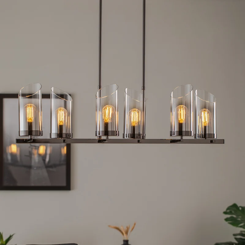 B-Ware Lucea Kronleuchter Padrela linear schwarz-chrom 6-flg Deckenlampe Deckenleuchte