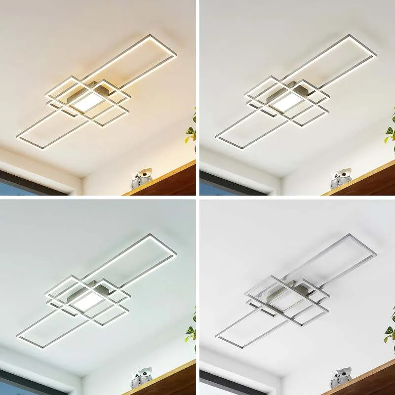 B-Ware Lindby Deckenleuchte Caitlin LED Lampe dimmbar nickel CCT Fernbedienung 105x42cm