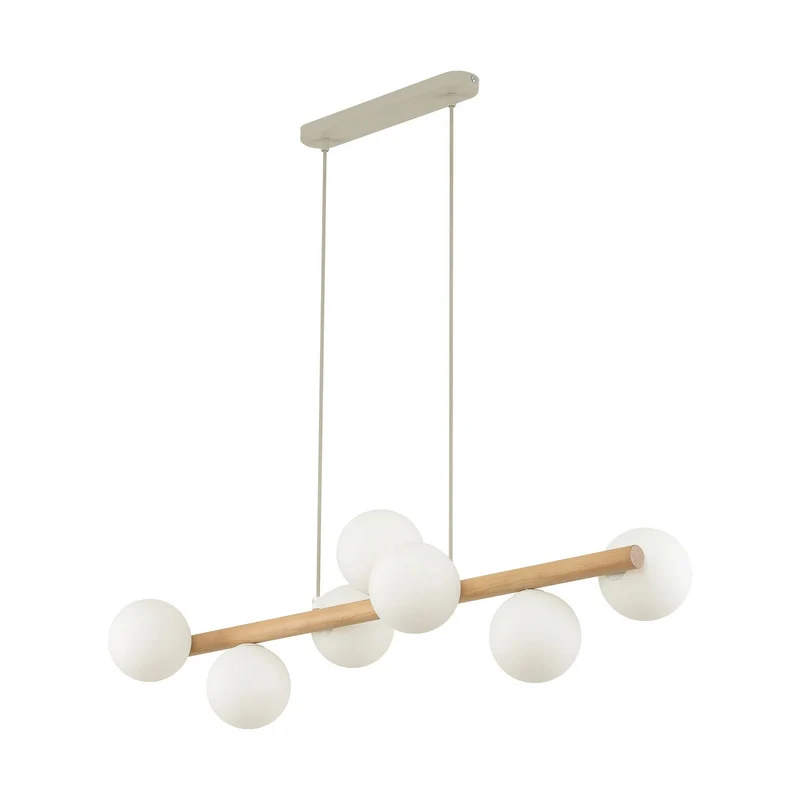 B-Ware TK Lighting Hängeleuchte Pendelleuchte Estera Opalglas Holz siebenflammig weiß
