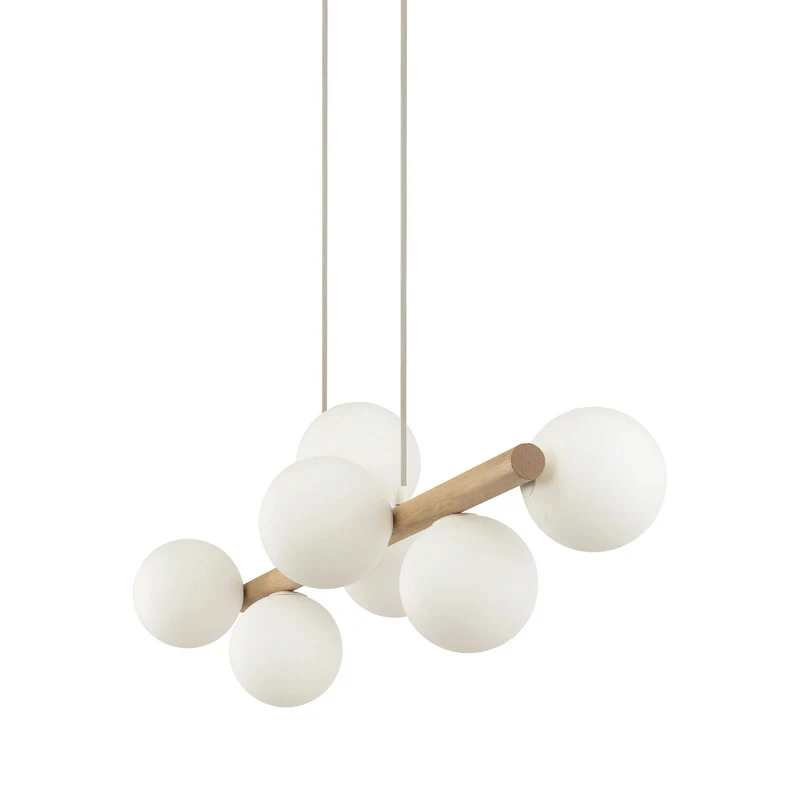 B-Ware TK Lighting Hängeleuchte Pendelleuchte Estera Opalglas Holz siebenflammig weiß