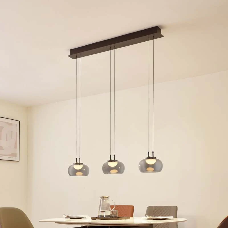 B-Ware Lucande LED Hängeleuchte Pendellampe Lampe rauchgrau Glas höhenverstellbar