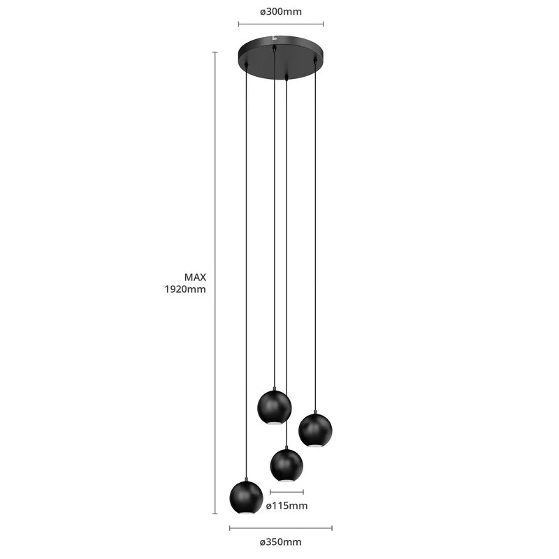 B-Ware Euluna Pendelleuchte Hängelampe Midnight LED vierflammig Deckenlampe Leuchte