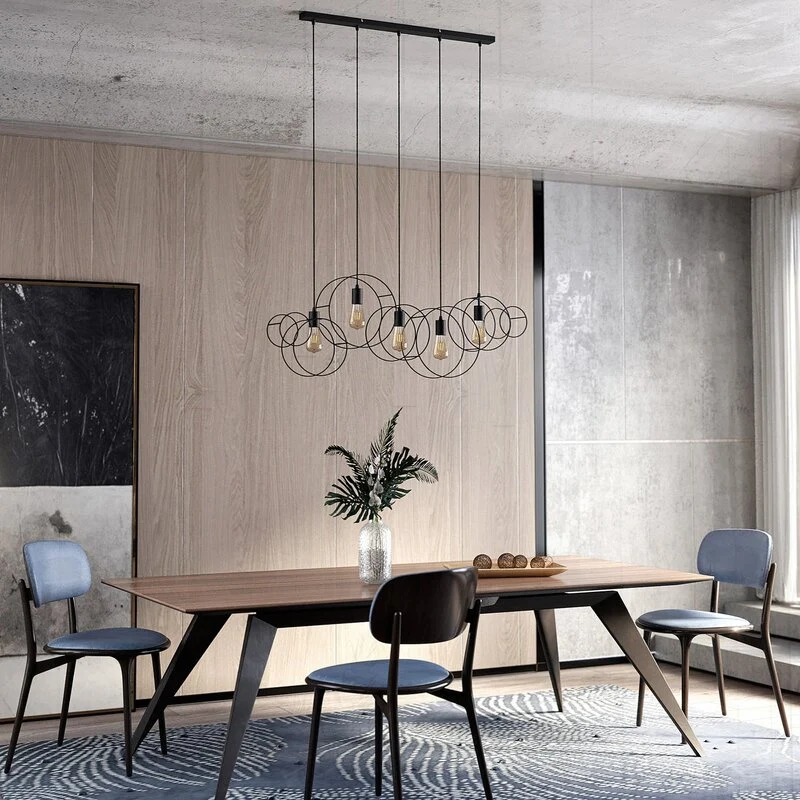 B-Ware Lucande Andrik Hängeleuchte Hängeleuchte Lampe Leuchte 5-flmg. E27 Kreise schwar