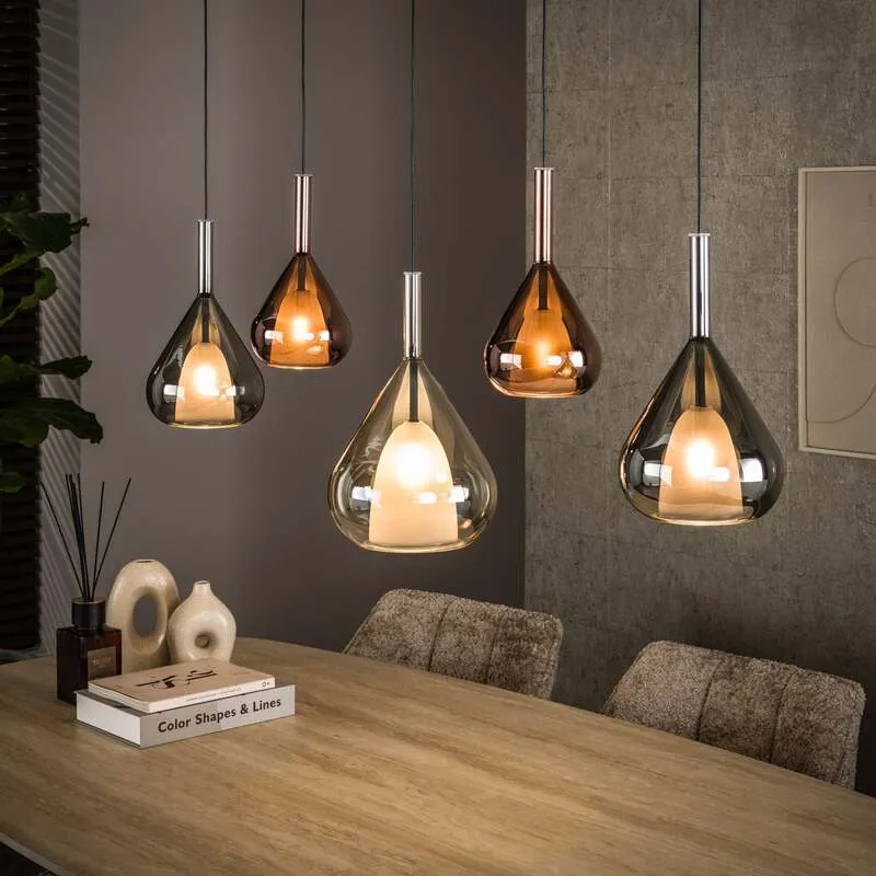 B-Ware Hängelampe Wings 5-flg dimmbar Pendelleuchte Glas kupfer schwarz braun 120cm