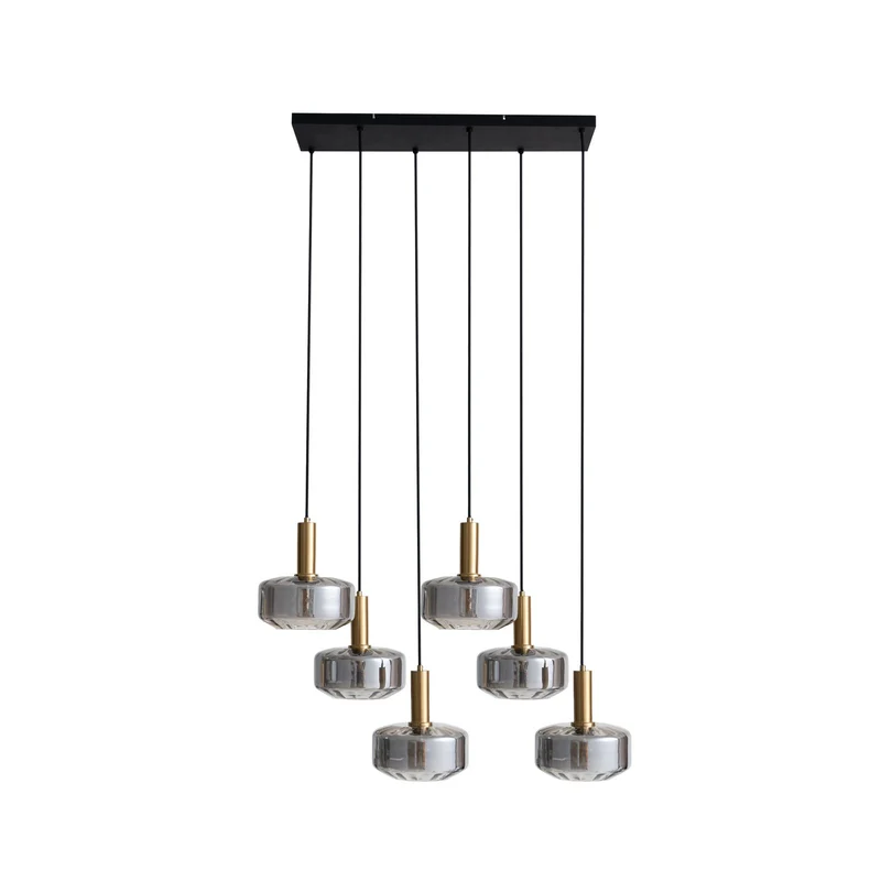 B-Ware Lindby Hängeleuchte Pendelleuchte Lampe Leuchte Hildur rauchgrau Glas 6flg Ø2710
