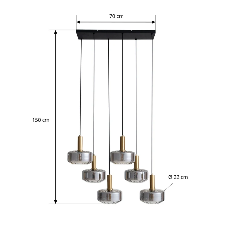 B-Ware Lindby Hängeleuchte Pendelleuchte Lampe Leuchte Hildur rauchgrau Glas 6flg Ø2710