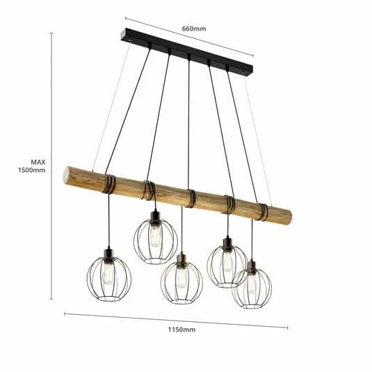 B-Ware Euluna Hängeleuchte Hängelampe Lampe Leuchte Karou fünfflammig braun gebeizt 71