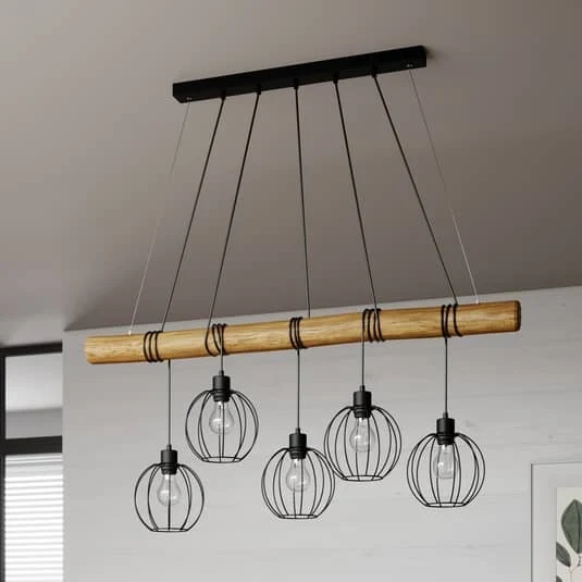 B-Ware Euluna Hängeleuchte Hängelampe Lampe Leuchte Karou fünfflammig braun gebeizt 71