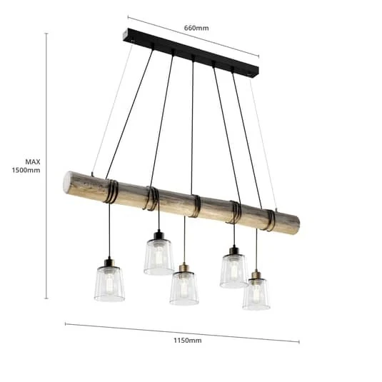 B-Ware Euluna Hängeleuchte Hängeleuchte Lampe Leuchte Karrl fünfflammig rauchgrau/grau