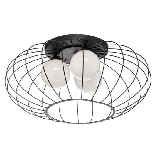 B-Ware Euluna Deckenlampe Kronos Käfig schwarz drei Opalkugeln Deko-Deckenlampe E14