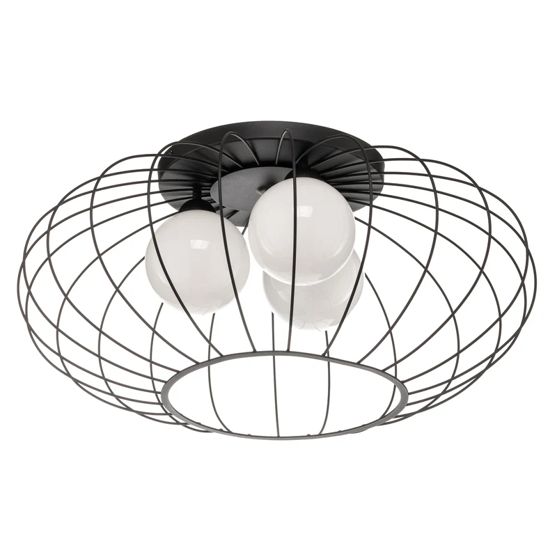 B-Ware Euluna Deckenlampe Kronos Käfig schwarz drei Opalkugeln Deko-Deckenlampe E14