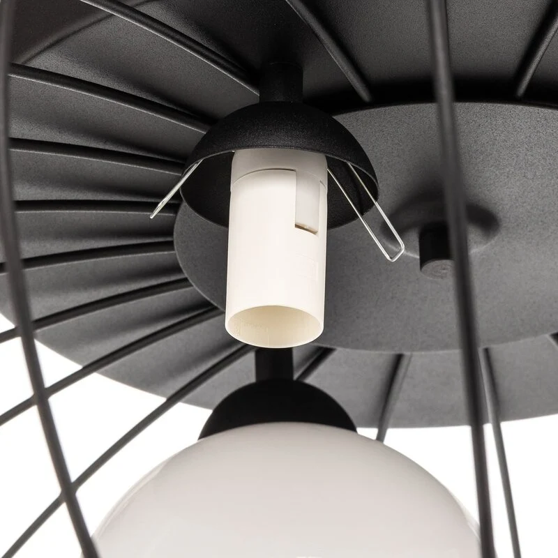 B-Ware Euluna Deckenlampe Kronos Käfig schwarz drei Opalkugeln Deko-Deckenlampe E14
