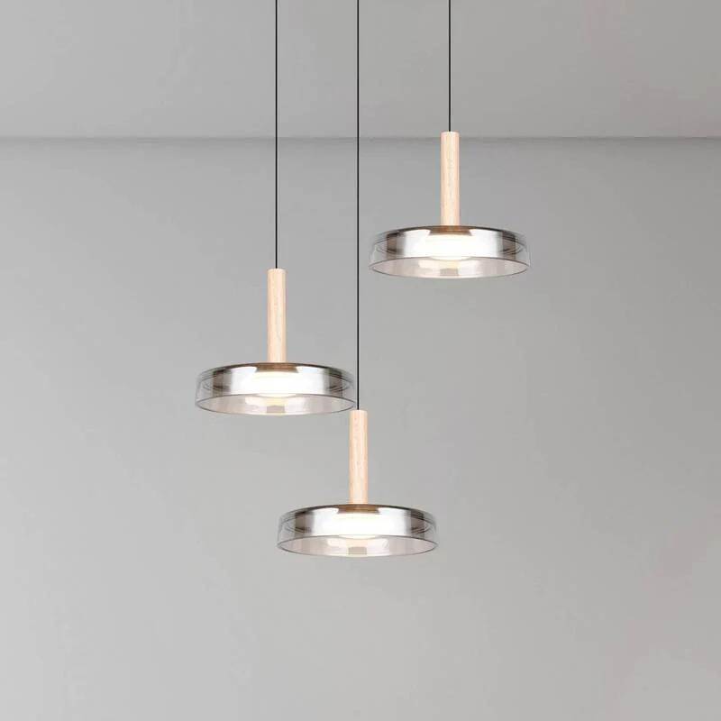 B-Ware Trio Lighting Pendelleuchte Hängelampe Celeste Glas chrom holz höhenverstellbar