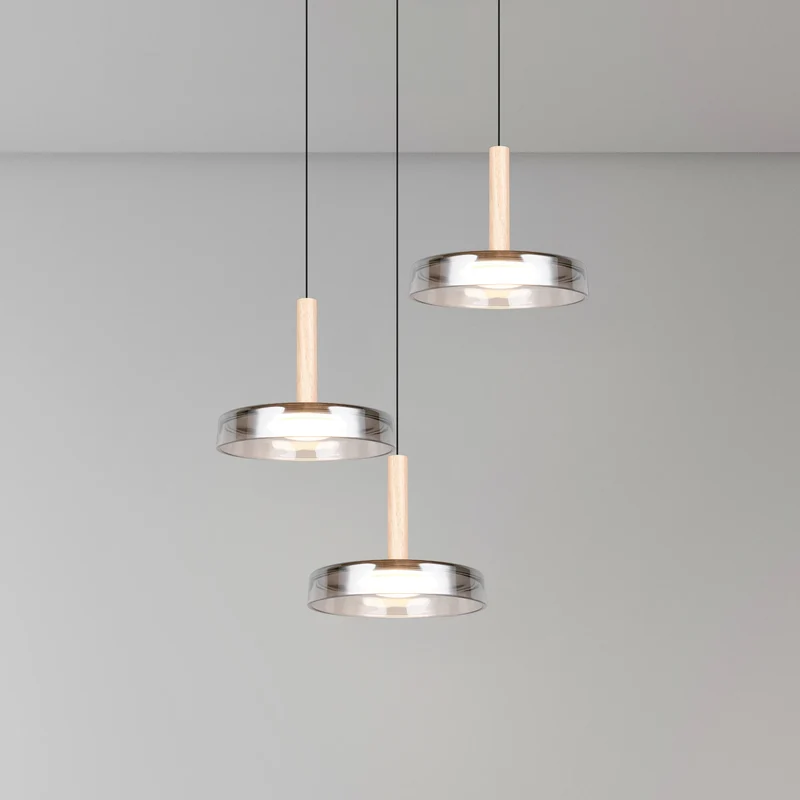 B-Ware Trio Lighting Pendelleuchte Hängelampe Celeste Glas chrom holz höhenverstellbar