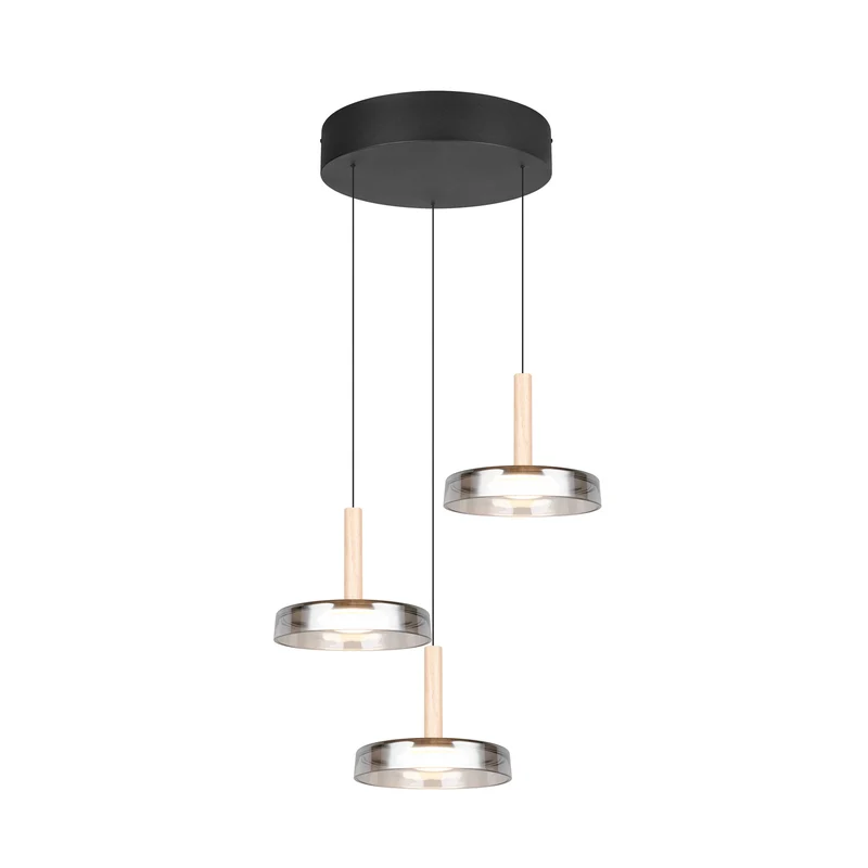 B-Ware Trio Lighting Pendelleuchte Hängelampe Celeste Glas chrom holz höhenverstellbar