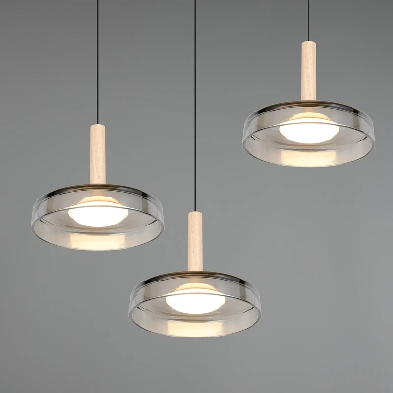 B-Ware Trio Lighting Pendelleuchte Hängelampe Celeste Glas chrom holz höhenverstellbar
