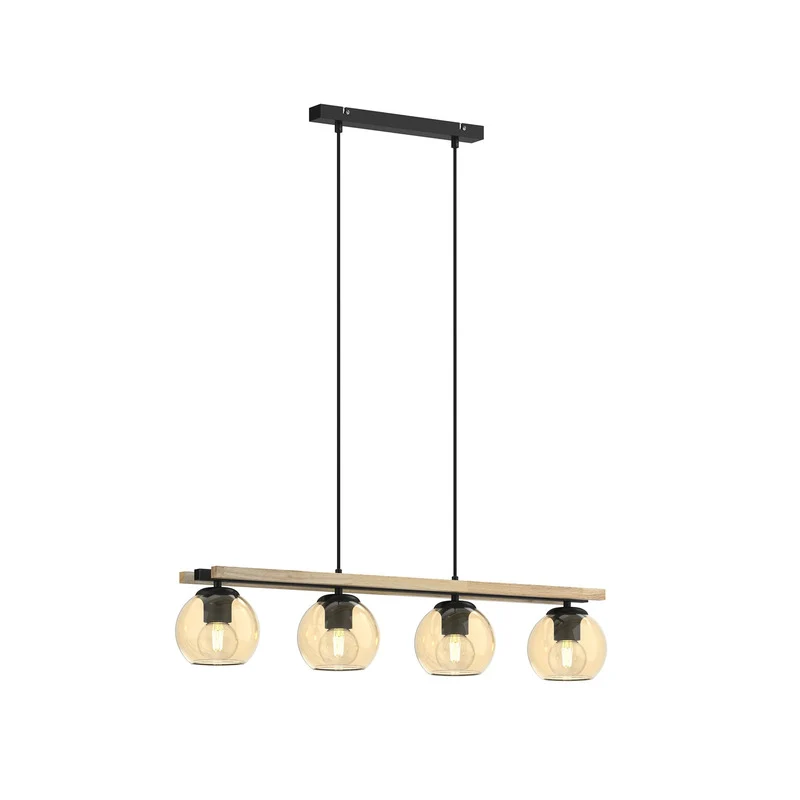 B-Ware Lindby Hängelampe Pendelleuchte Enrique Hängeleuchte amber 4flg Glas Holz E27