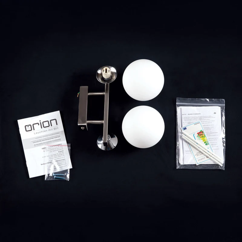 B-Ware ORION Snowwhite Wandleuchte Lampe Glaskugel nickel matt Glaswandleuchte