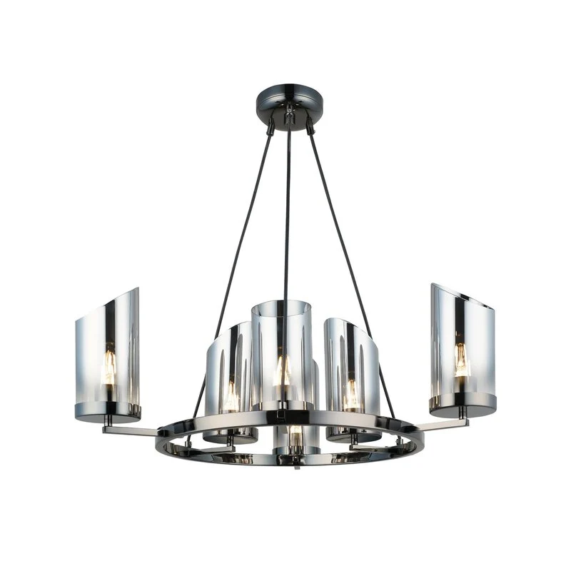 B-Ware Lucea Kronleuchter Hängeleuchte Padrela schwarz chrom 68 cm 6 flammig E27