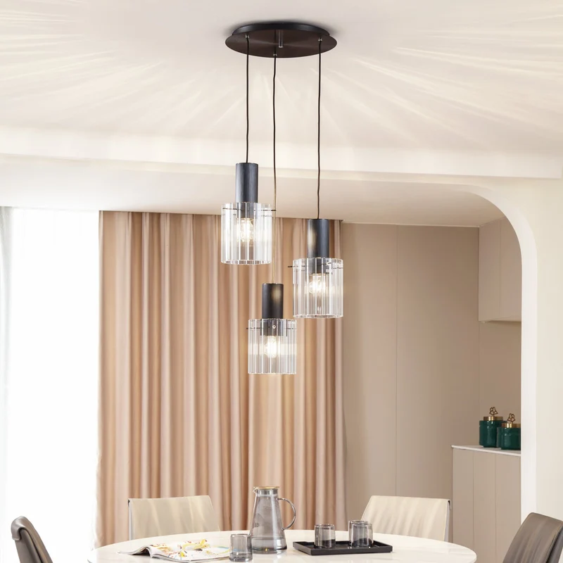 B-Ware Lucande Hängeleuchte Pendelleuchte Eirian schwarz Glas 3-flammig Ø 40 cm